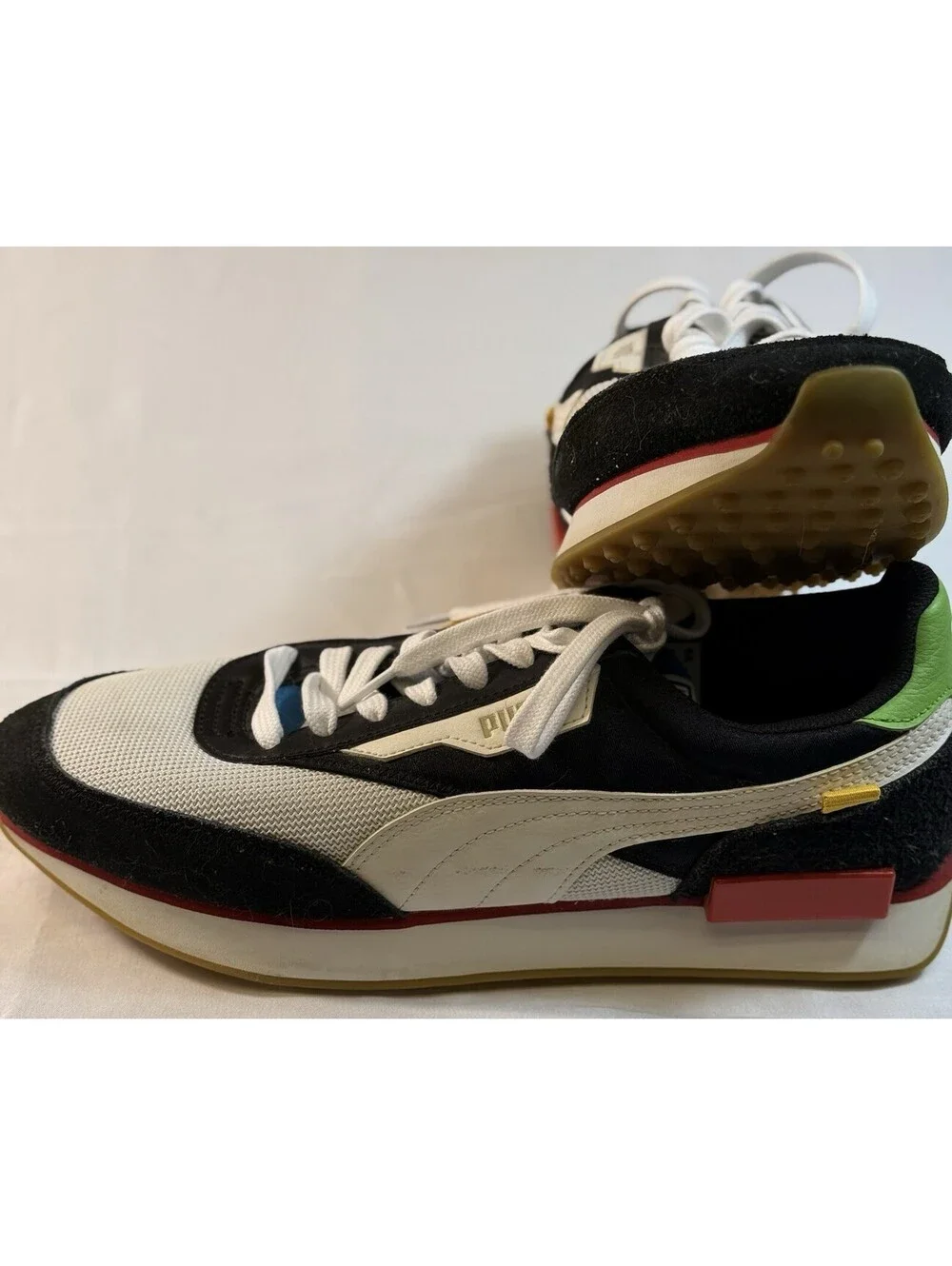 Puma Men's Future Rider WH Casual Sneakers Mesh Black White Blue Size 9